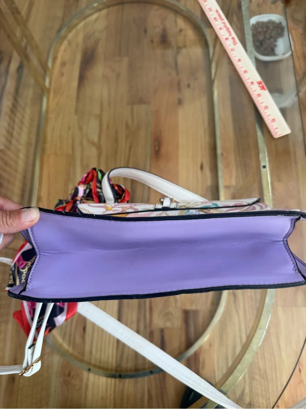 Aldo White Floral Print Crossbody Satchel with Gold Lock